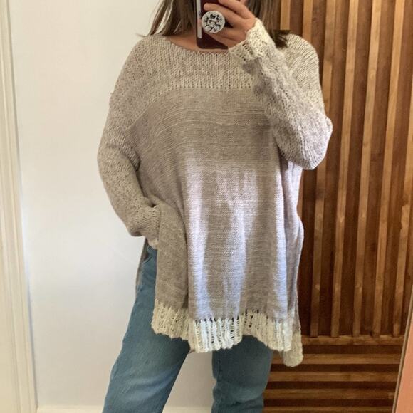 Free People- Haiku Deep side slit slouchy Sweater. S - Picture 1 of 13